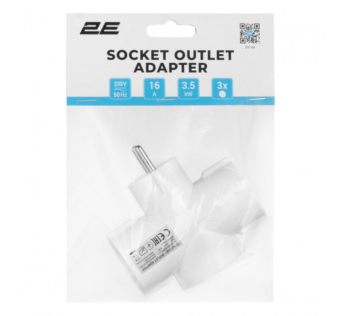2E Мережевий адаптер 2E 3xТип F, 16A, білий (2E-AD0103WH)