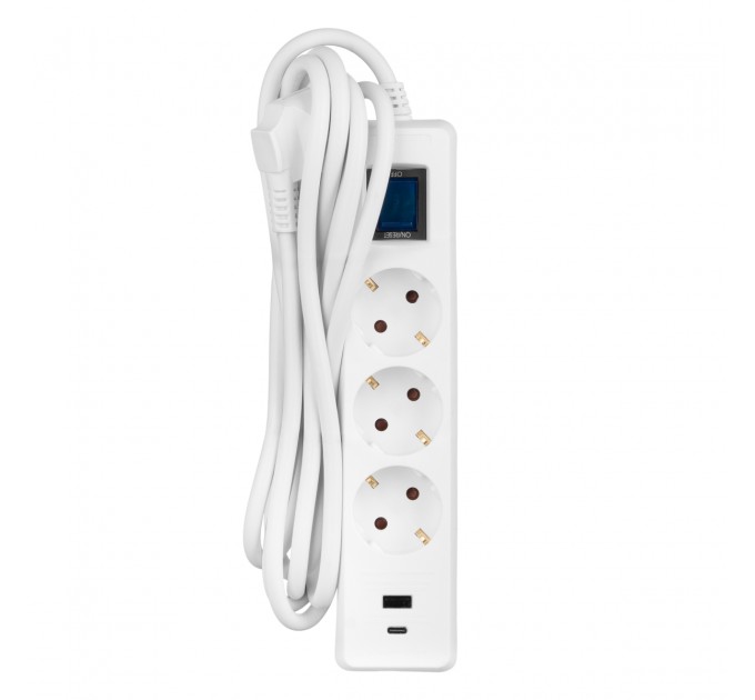 2E Мережевий фільтр 2E 3хSchuko, 1 х USB, 1 x USB-C, 3 м (2E-SP315M3USBWH)
