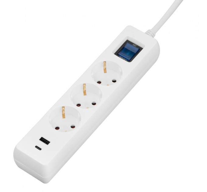 2E Мережевий фільтр 2E 3хSchuko, 1 х USB, 1 x USB-C, 3 м (2E-SP315M3USBWH)