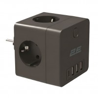 Мережевий адаптер 2E 4xТип F, 16A, 3xUSB-A, 1x USB-C, чорний (2E-AD431BK)