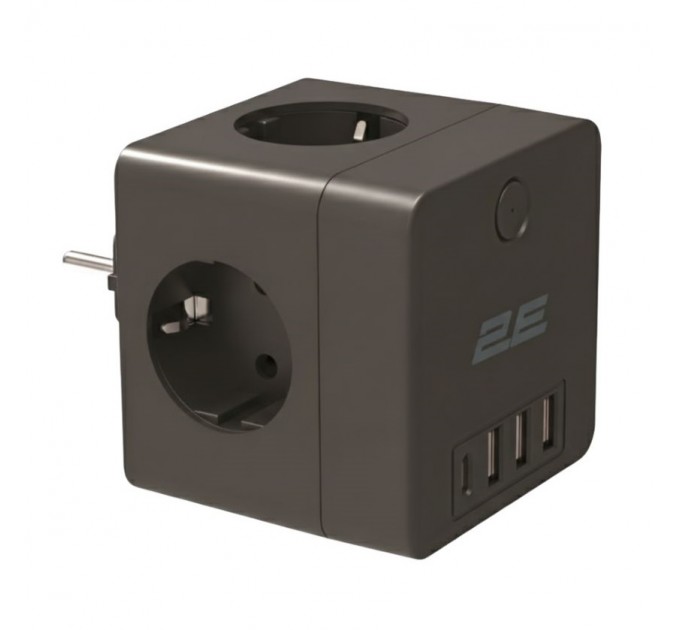 2E Мережевий адаптер 2E 4xТип F, 16A, 3xUSB-A, 1x USB-C, чорний (2E-AD431BK)