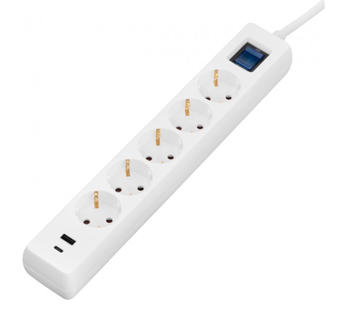 2E Мережевий фільтр 2E 5хSchuko, 1 х USB, 1 x USB-C, 3 м (2E-SP515M3USBWH)