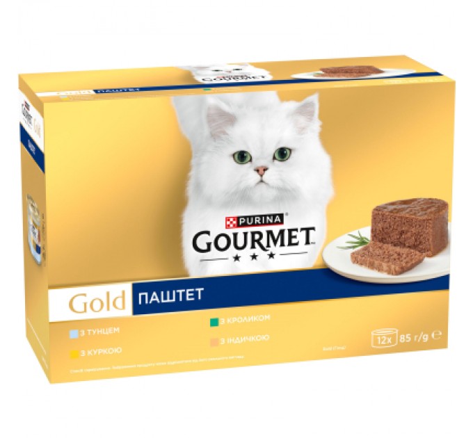 Purina Gourmet Паштет для котів Purina Gourmet Gold З тунцем, з куркою, з кроликом, з індичкою 85 гх12 шт (8445291106307)
