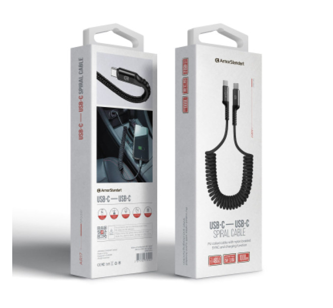 Armorstandart Дата кабель USB-C to USB-C 1.0m Spiral 3A Black Armorstandart (ARM75392)