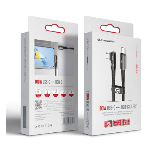 Armorstandart Дата кабель USB-C to USB-C 1.2m 90-degree 100W black Armorstandart (ARM75870)