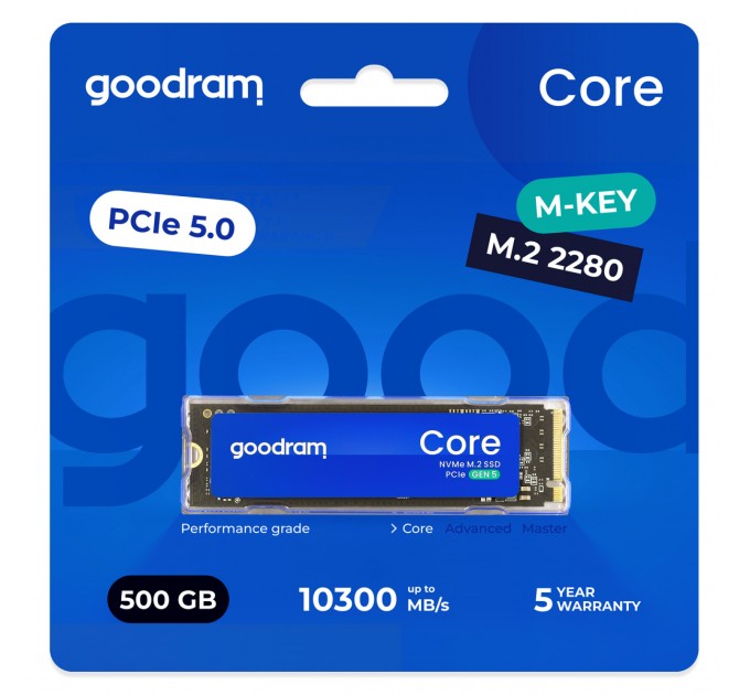 Goodram Накопичувач SSD  500GB Goodram Core M.2 2280 PCIe 5.0 x4 NVMe 3D NAND (SSDR-GRC01-500-80)