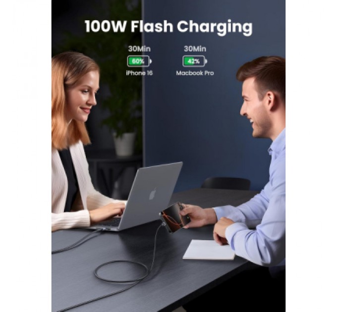 Ugreen Дата кабель USB-C to USB-C 3.0m 100W L512 gray UGREEN (45065)