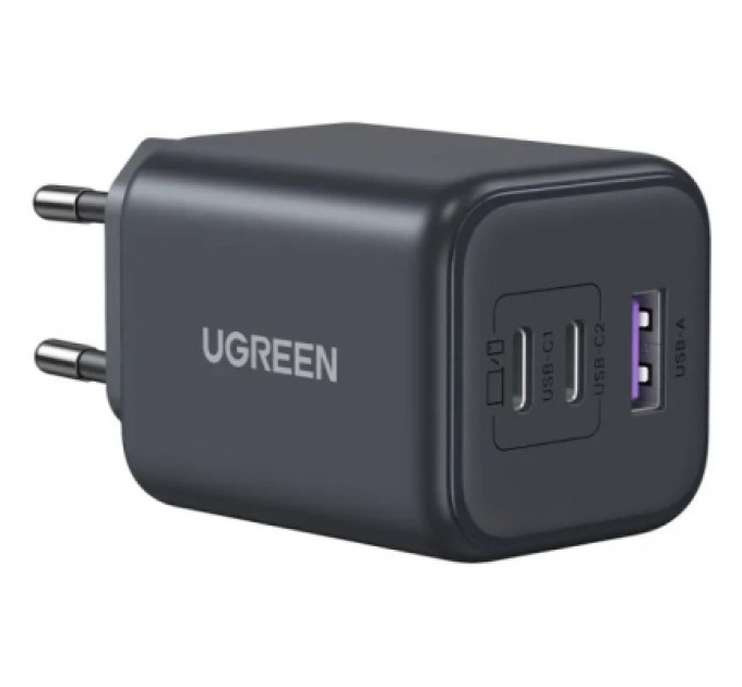Ugreen Зарядний пристрій UGREEN 2xUSB-C PD45W + 1xUSB QC3.0 GaN X527 gray (65156B)