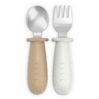 Набір дитячого посуду Suavinex Colour Essence столові прибори зі сталі (ложка, виделка) бежеві (402924)