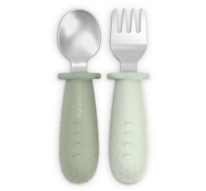 Suavinex Набір дитячого посуду Suavinex Colour Essence столові прибори зі сталі (ложка, виделка) зелені (402912)