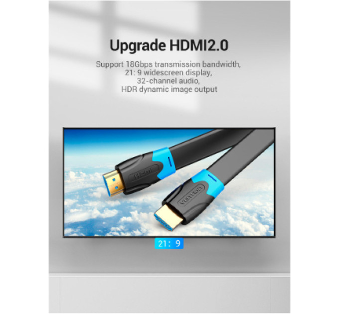Vention Кабель мультимедійний HDMI to HDMI Flat 1.5m black Vention (AAKBG)
