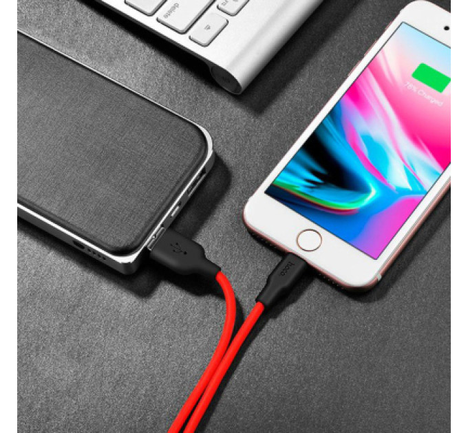 HOCO Дата кабель USB 2.0 AM to Lightning 1.0m 2A silicone X21 black+red HOCO (6957531071372)