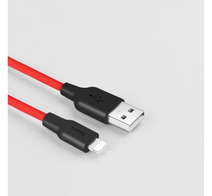 HOCO Дата кабель USB 2.0 AM to Lightning 1.0m 2A silicone X21 black+red HOCO (6957531071372)