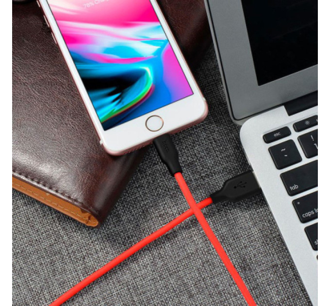 HOCO Дата кабель USB 2.0 AM to Lightning 1.0m 2A silicone X21 black+red HOCO (6957531071372)