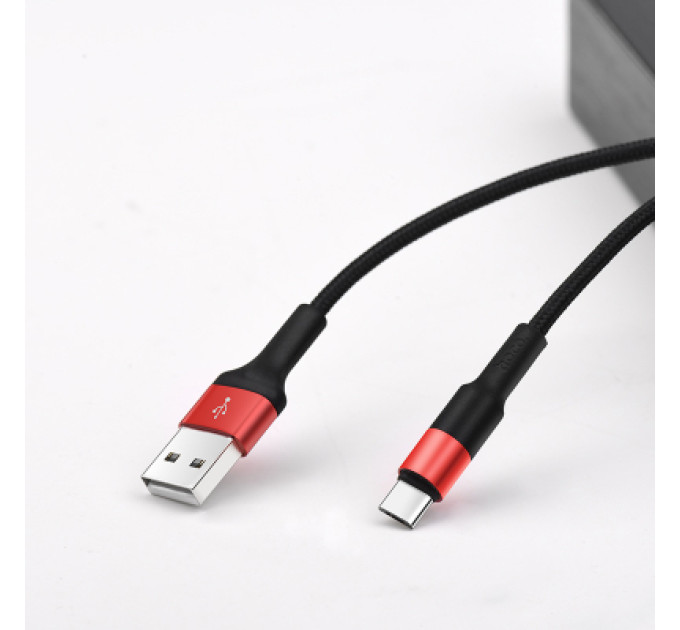HOCO Дата кабель USB 2.0 AM to USB-C 1.0m 2A 18W nylon X26 black+red HOCO (6957531080251)