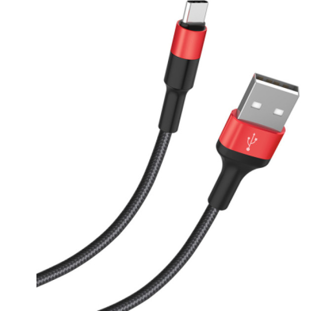 HOCO Дата кабель USB 2.0 AM to USB-C 1.0m 2A 18W nylon X26 black+red HOCO (6957531080251)