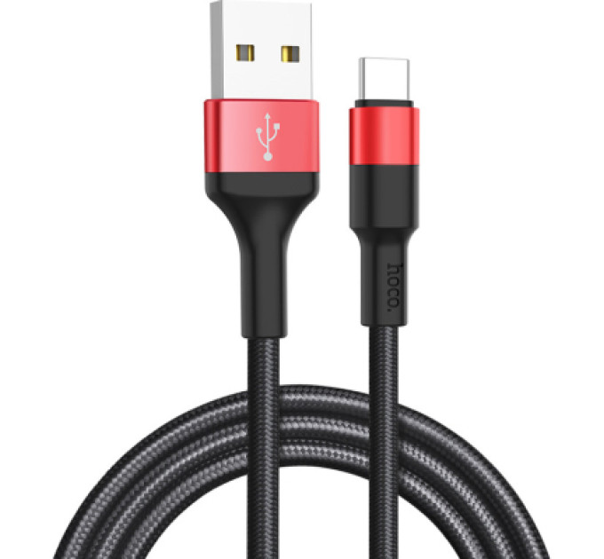 HOCO Дата кабель USB 2.0 AM to USB-C 1.0m 2A 18W nylon X26 black+red HOCO (6957531080251)