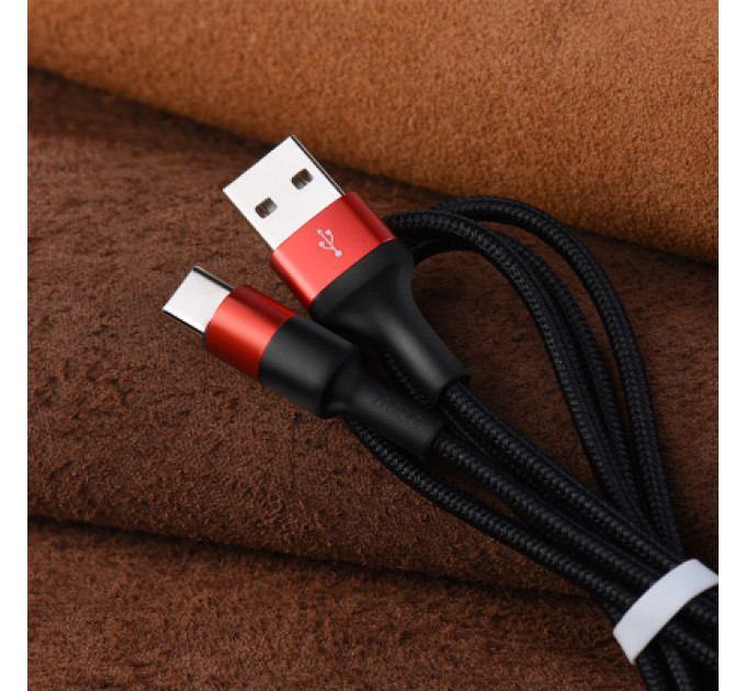 HOCO Дата кабель USB 2.0 AM to USB-C 1.0m 2A 18W nylon X26 black+red HOCO (6957531080251)