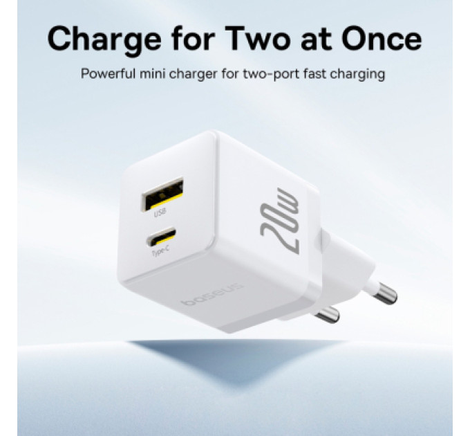 Baseus Зарядний пристрій Baseus Palm Fast Charger C+U 20W moon white (P10111608213-00)