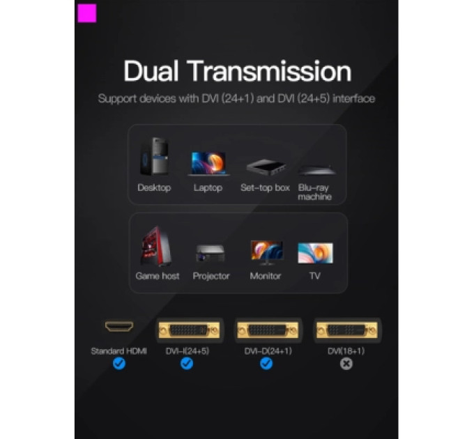 Vention Перехідник DVI(24+1) Male to HDMI Female black Vention (ECDB0)