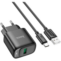 Зарядний пристрій HOCO C140A Smart USB QC3.0 + cable USB to USB-C Black (6942007627825)