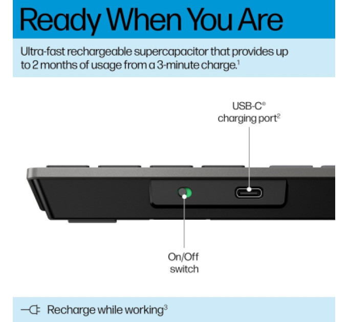 HP Клавіатура HP 720 Multi-Device Rechargeable Wireless/Bluetooth UA Black (9T5B1AA)