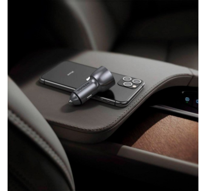Ugreen Зарядний пристрій Ugreen QC 3.0+QC 3.0 Dual USB-A 36W Fast Car Charger Space Grey (CD213) (60980)