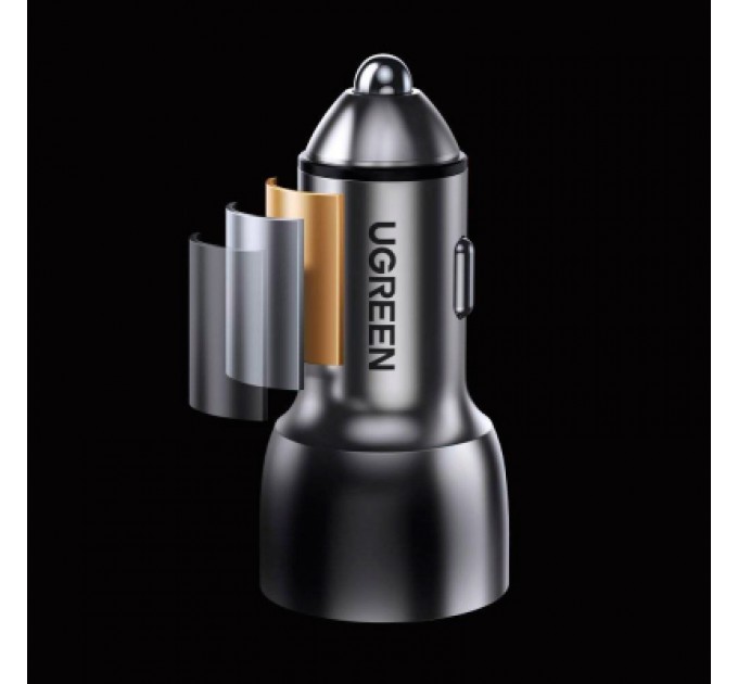 Ugreen Зарядний пристрій Ugreen QC 3.0+QC 3.0 Dual USB-A 36W Fast Car Charger Space Grey (CD213) (60980)