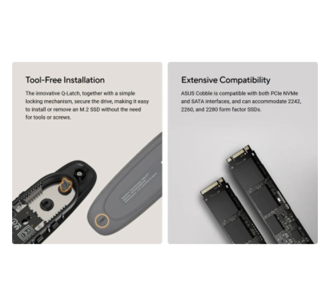 ASUS Кишеня зовнішня ASUS SSD PCIe NVMe M.2 2230/2242/2260/2280 USB Type-C 3.2 Gen 2x1 grey (90DD02R6-M09000)