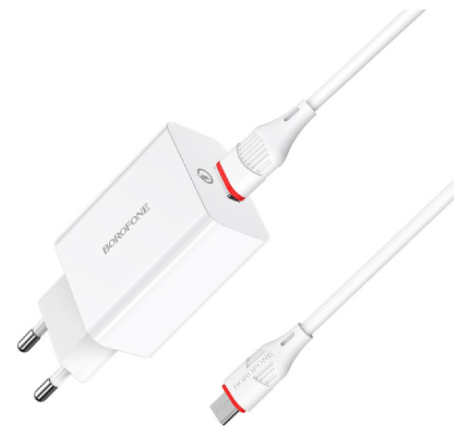 BOROFONE Зарядний пристрій BOROFONE BA21A Long Journey USB QC3.0 + cable USB to Micro 5P 18W White (6931474702470)