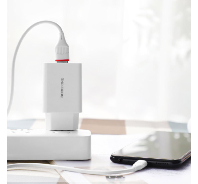 BOROFONE Зарядний пристрій BOROFONE BA21A Long Journey USB QC3.0 + cable USB to Micro 5P 18W White (6931474702470)