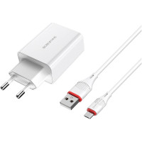Зарядний пристрій BOROFONE BA21A Long Journey USB QC3.0 + cable USB to Micro 5P 18W White (6931474702470)
