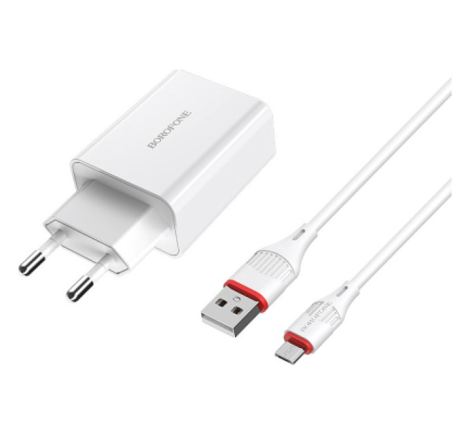 BOROFONE Зарядний пристрій BOROFONE BA21A Long Journey USB QC3.0 + cable USB to Micro 5P 18W White (6931474702470)