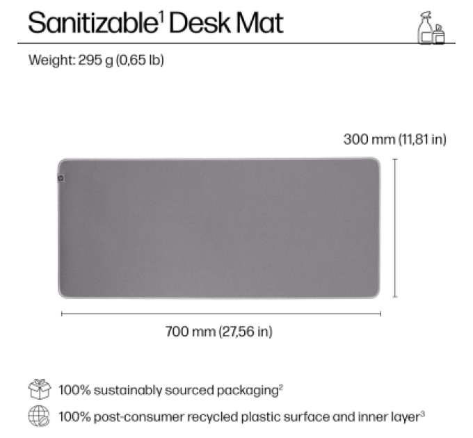 HP Килимок для мишки HP 205 Sanitizable XL Speed/Control Grey (8X596AA)