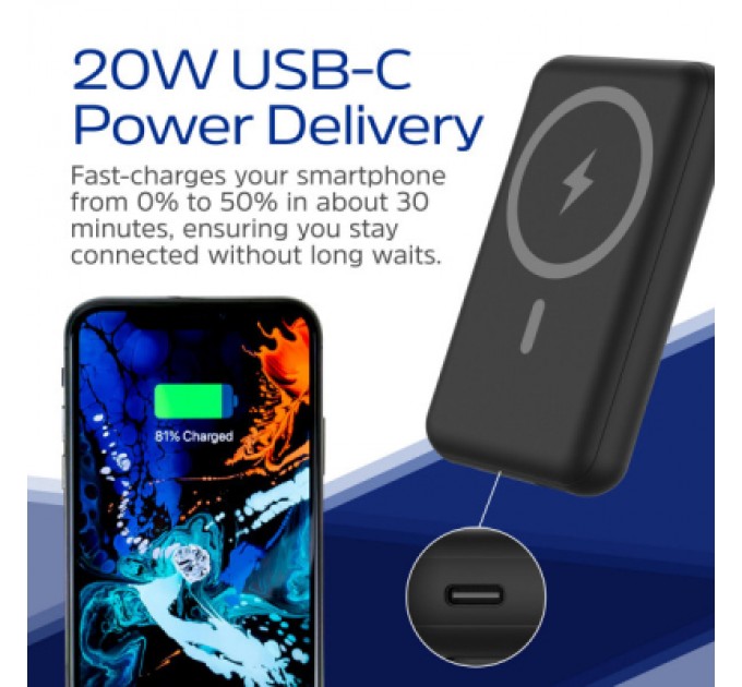 Energizer Батарея універсальна Energizer Magnetic Wireless 10000mAh 22.5W PD USB-A, USB-C In/Out, Black (QM10002PQ)