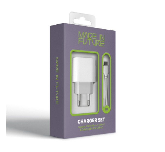 MadeInFuture Зарядний пристрій MadeInFuture MFS12 12W 1xUSB-A + 1xUSB-C + cable USB-A to USB-C White (MIF82822)