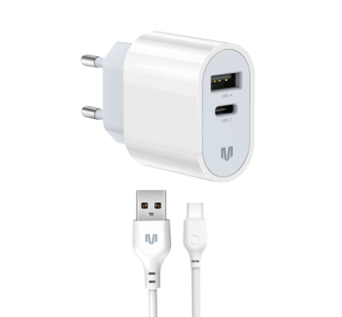 MadeInFuture Зарядний пристрій MadeInFuture MFS12 12W 1xUSB-A + 1xUSB-C + cable USB-A to USB-C White (MIF82822)