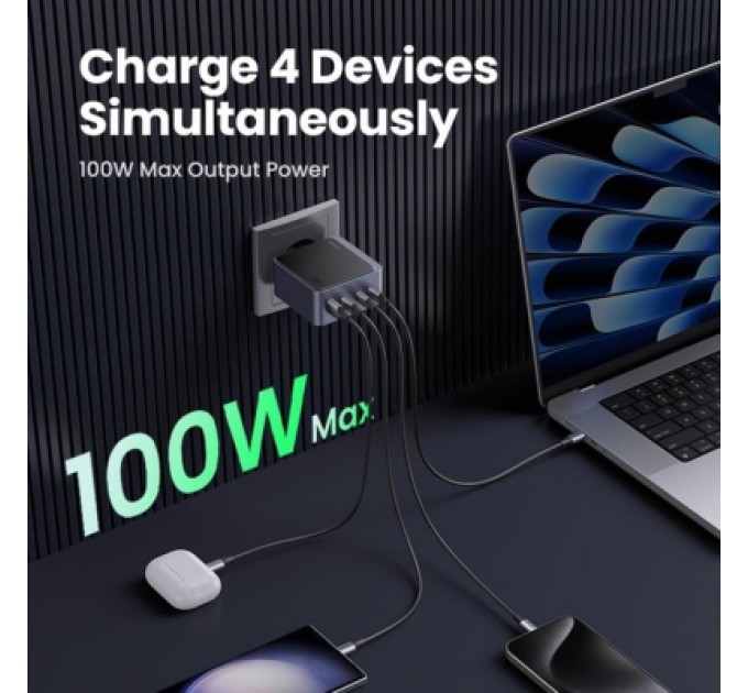 Ugreen Зарядний пристрій Ugreen 4xUSB 100W (3xUSB-C+USB-A) Gan Nexode Fast Charger Grey X553 (35043)