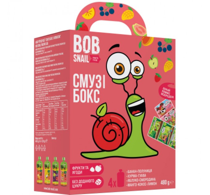 Bob Snail Дитяче пюре Bob Snail Равлик Боб набір Смузі бокс з коміксом 480 г (4820219345404)
