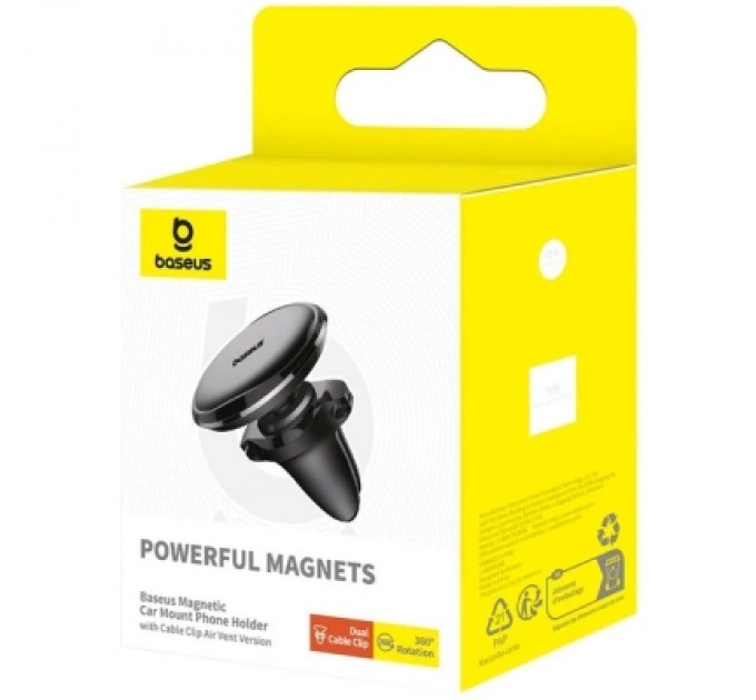 Baseus Універсальний автотримач Baseus Magnetic Car Mount Phone Holder with Cable Clip Air Vent Version Cluster Black (C40141201113-00)