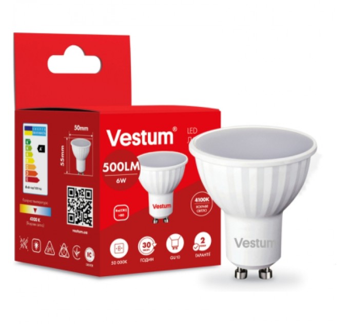 Vestum Лампочка Vestum MR16 6W 4100K 220V GU10 (1-VS-1506)
