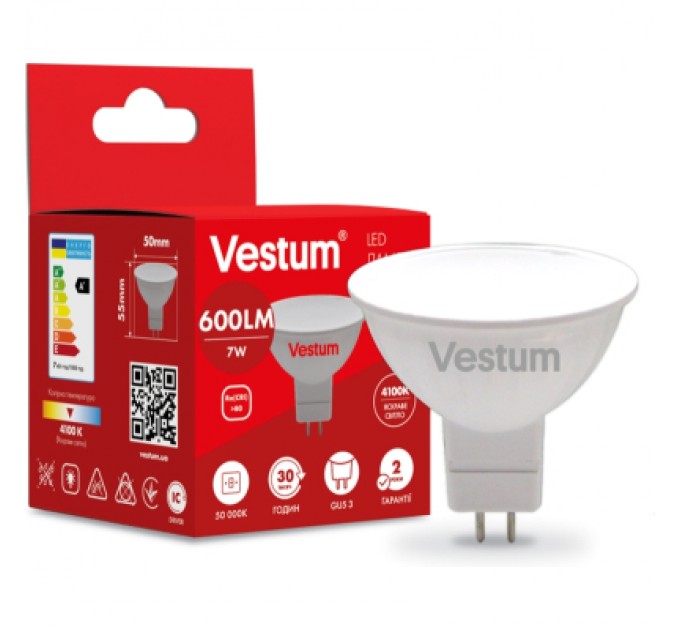 Vestum Лампочка Vestum MR16 7W 4100K 220V GU5.3 (1-VS-1510)