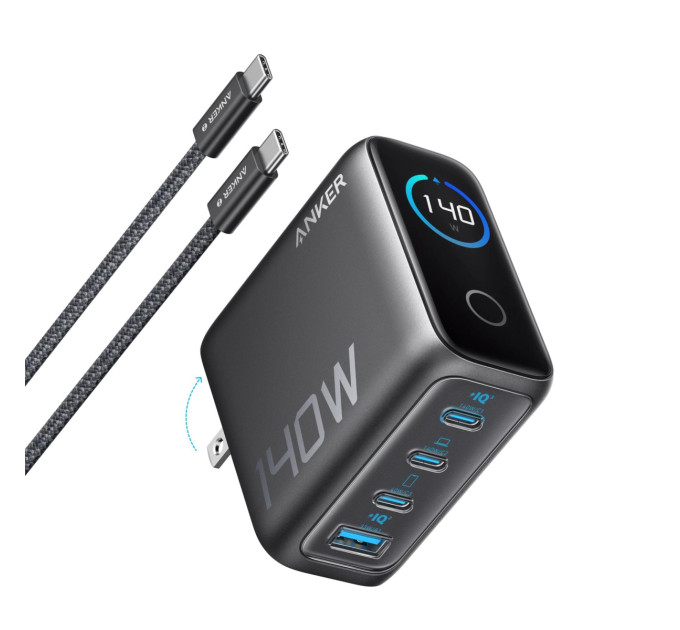 Anker Зарядний пристрій Anker Laptop GaN 140W 3xUSB-C PD3.1 + USB-A + display + cable Black (B2697GZ1)