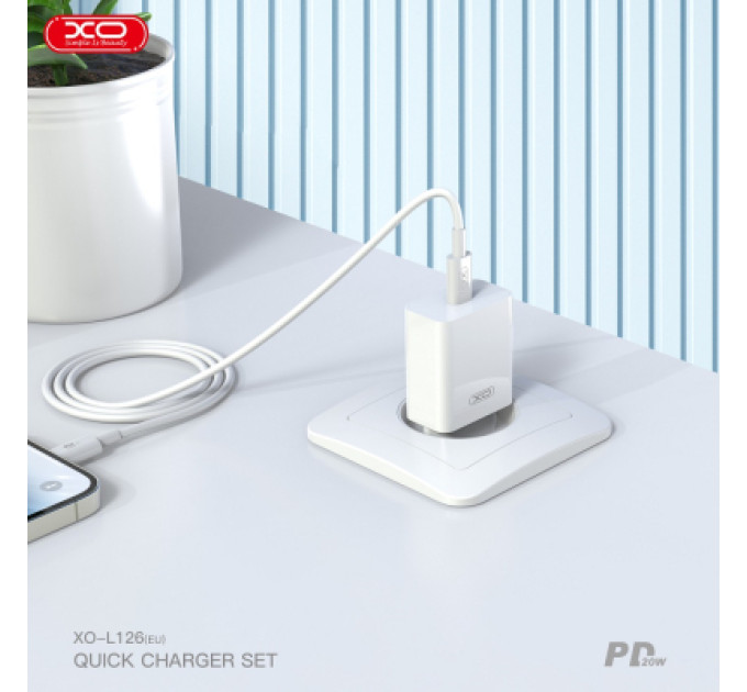 XO Зарядний пристрій XO L126 20W USB-C PD White (L126_White)