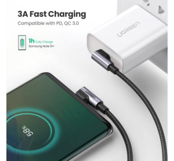 Ugreen Дата кабель USB-C to USB-C 2.0m 3A 60W US323 90-degree Black Ugreen (70531)