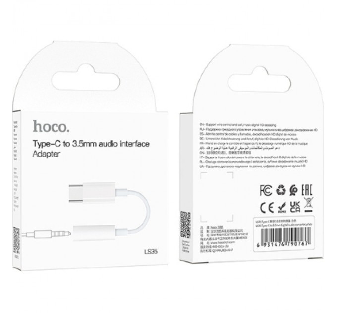 HOCO Адаптер USB-C M to 3.5mm F LS35 white HOCO (6931474790767)