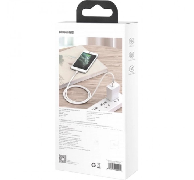 Baseus Дата кабель USB 2.0 AM to Lightning 1.0m Cafule Series Metal 2.4A White Baseus (CALJK-A02)