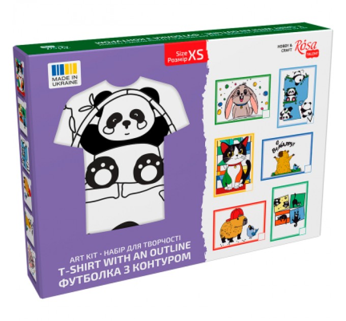 Rosa Набір для творчості Rosa футболка-розмальовка, Funny Рandas, бавовна 100, розмір XS (4823098544883)