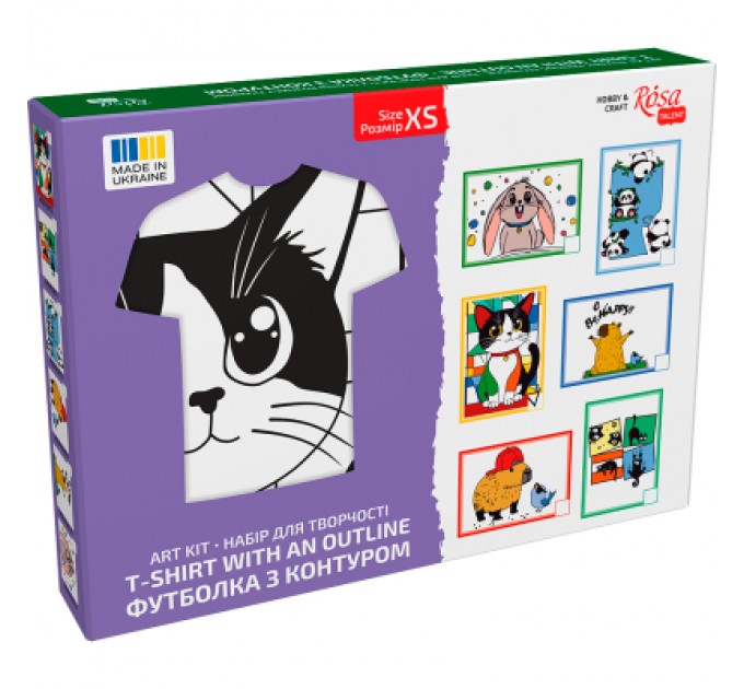 Rosa Набір для творчості Rosa футболка-розмальовка, Яскравий кіт, бавовна 100, розмір XS (4823098544845)