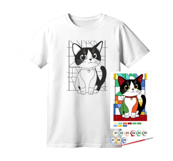 Rosa Набір для творчості Rosa футболка-розмальовка, Яскравий кіт, бавовна 100, розмір XS (4823098544845)